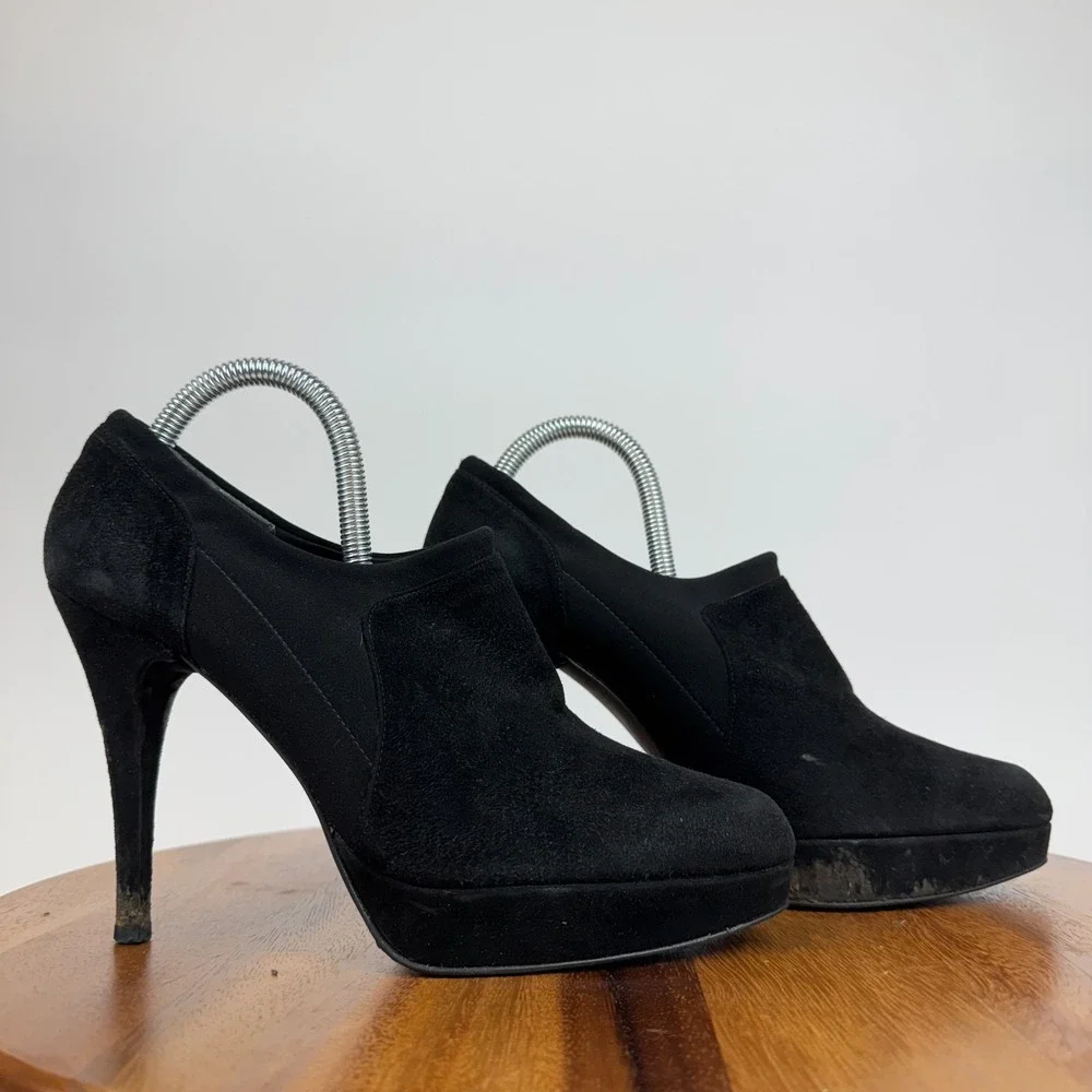 Womens Stuart Weitzman Black Suede Heeled Ankle Boots‎ Booties Size 8.5 M GUC